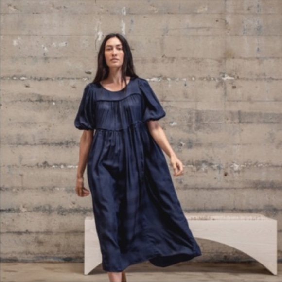 Natalie Martin Hayley Peasant Style Navy Blue Maxi Dress rear Tie Closure - Picture 2 of 16